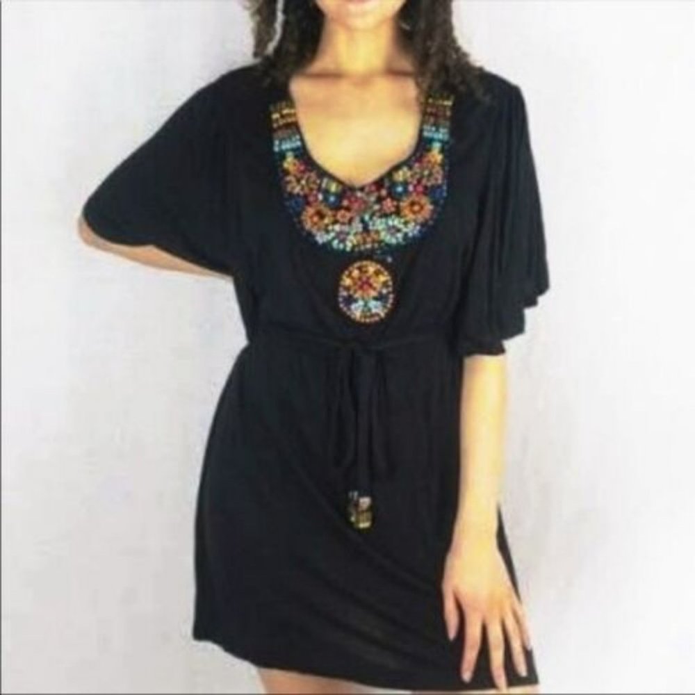 Anthropologie black Mermaid Beach Sun dress L 10